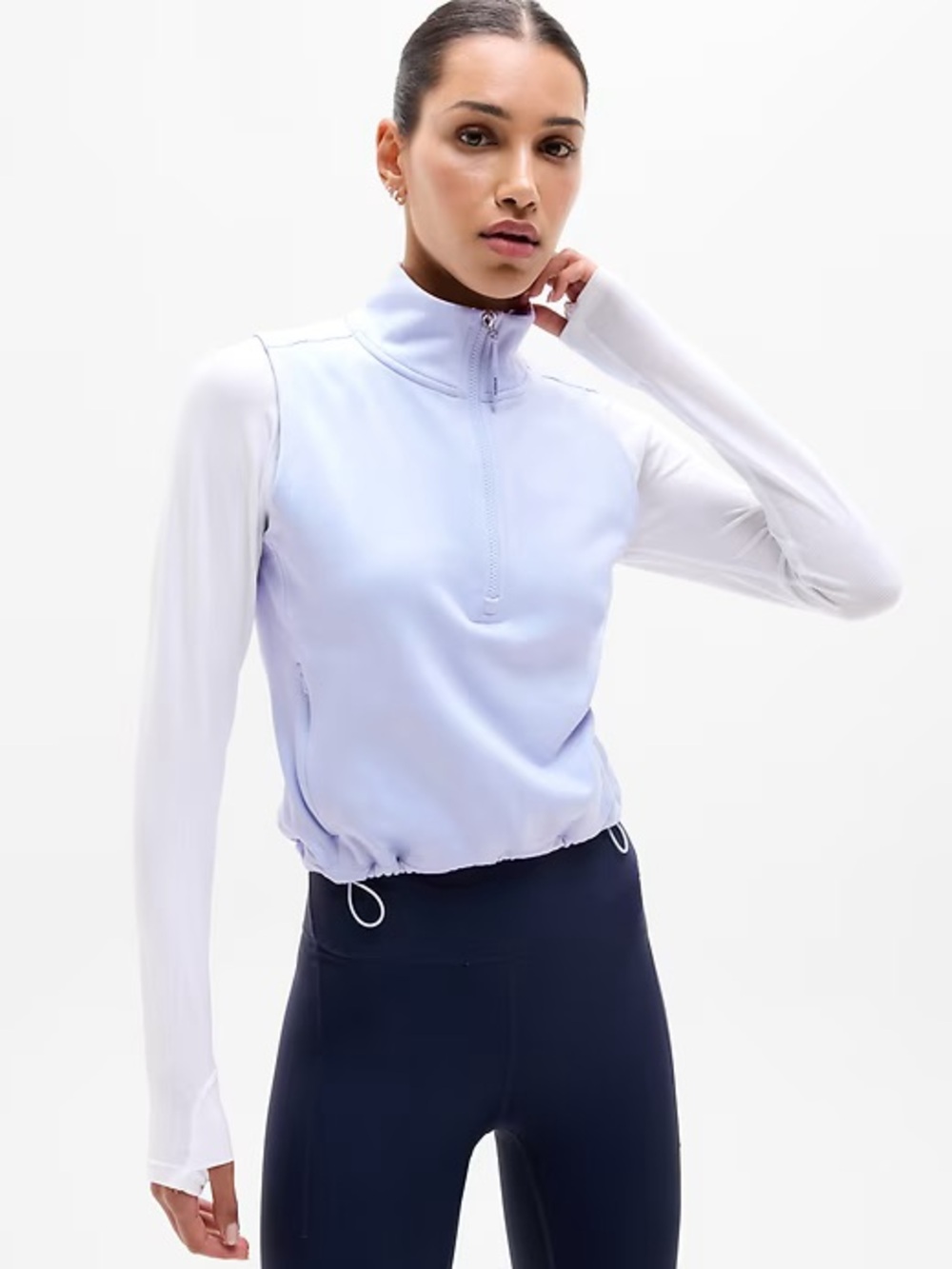 Athleta Unstoppable 1/2 Zip Light Blue Half-Zip Cropped Vest Top, Size Small